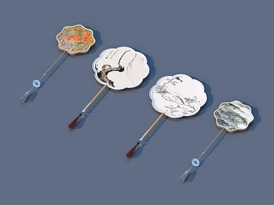 Traditional Chinese Hand Fans With Various Decorative Patterns For Home Decoration 3d model
