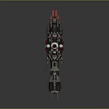 Futuristic Sci Fi Spaceship With Detailed Gray Red White Structure And Turrets