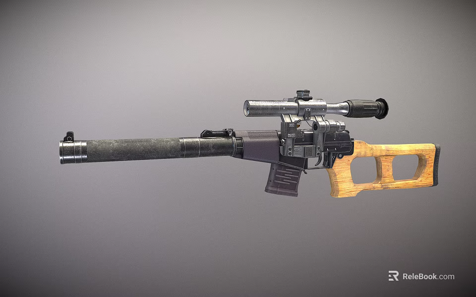 Tactical Military Weapon Rifle With Scope Wooden Stock And Black Barrel 3d model 