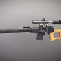 Tactical Military Weapon Rifle With Scope Wooden Stock And Black Barrel
