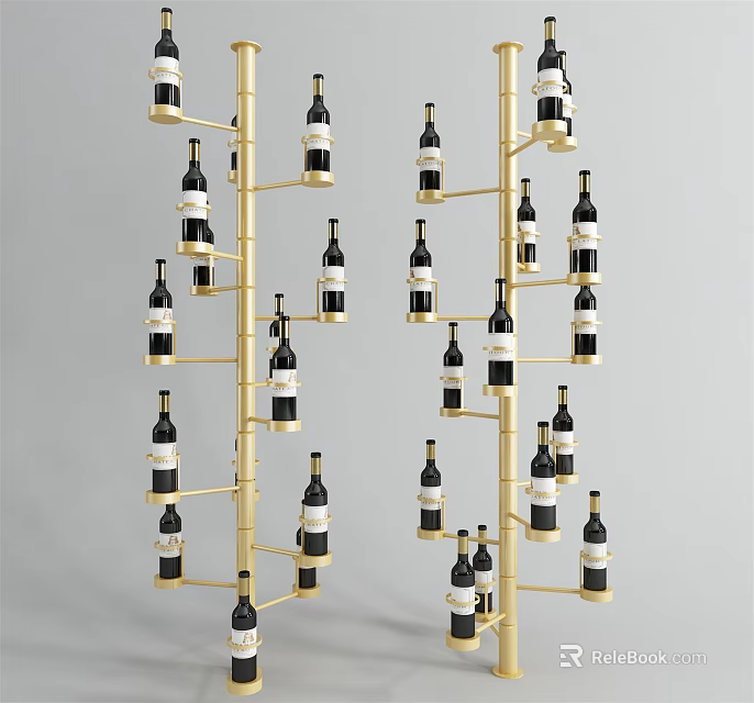 Modern Gold Frame Wine Rack With Multi Layer Design And Wine Bottles Storage 3d model 