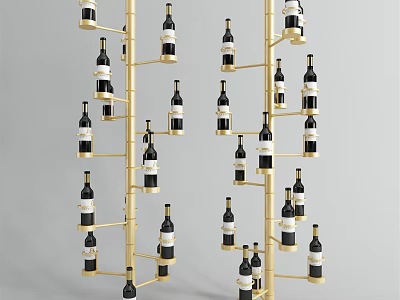 Modern Gold Frame Wine Rack With Multi Layer Design And Wine Bottles Storage 3d model