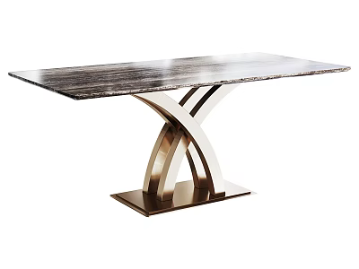 Elegant Modern Dining Table With Marble Top And Cross Metal Legs Design 3d model