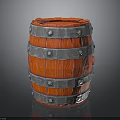 Red Wooden Barrel With Silver Metal Hoops And Sturdy Construction Details