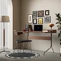 Middle Ancient Book Table and Chair Combination Table Lamp Book Notebook 3d model