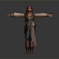 A Man In Pirate Costume With Bandana Beard Belt Boots And Outstretched Arms
