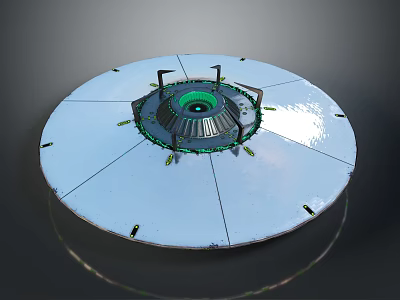 Circular Industrial Equipment With Green Central Ring And Metal Support Frames 3d model