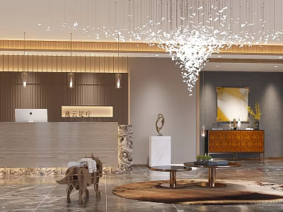 Modern Luxury Shop Reception Desk With Elegant Lighting And Decor Elements 3d model