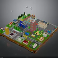 3D Miniature City Model With Colorful Buildings Roads Trees And Cars