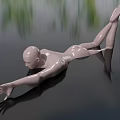 Man Sculpture Lying on Smooth Surface with Extended Arms and Green Tree Background