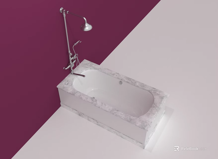 Luxurious White Marble Bathtub With Chrome Shower Fixture On Purple Background 3d model 