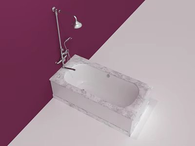 Luxurious White Marble Bathtub With Chrome Shower Fixture On Purple Background 3d model
