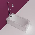 Luxurious White Marble Bathtub With Chrome Shower Fixture On Purple Background