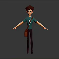 3D Boy Character With Brown Hair Teal T Shirt Brown Shoulder Bag And Outstretched Arms