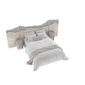 Modern Double Bed Design With Marble Headboard And White Bedding Set 3d model