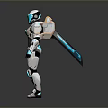 Futuristic Game Movie Character With White Black Teal Mechanical Armor Standing In 3D Rendered Pose