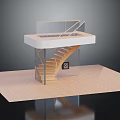 Modern Staircase Interior Design with Wooden Steps Glass Railing and White Platform