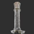 Garden Landscape Featuring Classical Carved Stone Column With Intricate Details