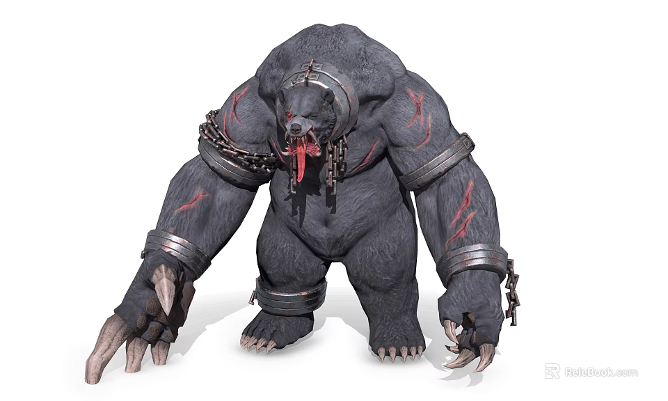Mutant Bear Creature With Chain Metal Restraints Red Markings And Sharp Claws 3d model 