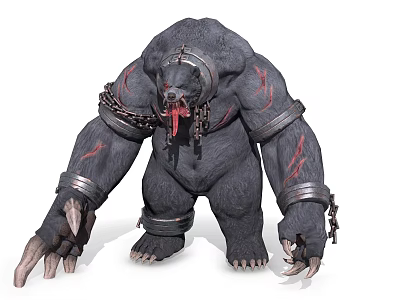 Mutant Bear Creature With Chain Metal Restraints Red Markings And Sharp Claws 3d model