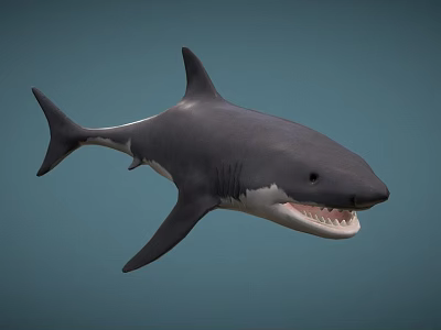 Gray Shark With Open Mouth And Sharp Teeth In Blue Background 3d model