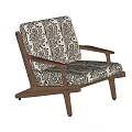 Modern Accent Chair with Walnut Wooden Frame and Patterned Fabric Cushion