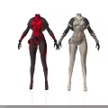 Futuristic Character Creature Design With Red Black And White Black Armor Suits