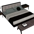 Modern Double Bed With Dark Headboard Gray Pillows Side Nightstands And Brown Bench 3d model