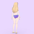 Blonde Woman In Purple Bikini With Hair Accessory On Light Purple Background