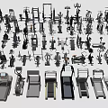 Various Types of Sports Equipment Including Treadmills and Fitness Machines