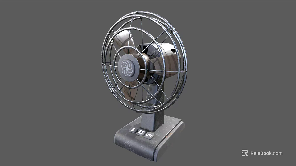 Vintage Electric Fan With Metal Circular Mesh Guard And Control Buttons On Base 3d model 