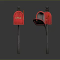 Sturdy Two Classic Red Mailboxes With MAIL Lettering On Green Base