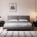Modern Bedroom Interior Design With Gray Leather Bed Blinds And Plant Painting