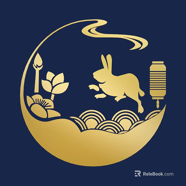 Chinese Style Golden Rabbit Wall Decor With Lotus Lantern And Cloud Patterns 3d model