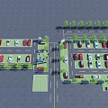 Well Organized Parking Lot With Parked Cars Light Poles Trees And Marked Spaces