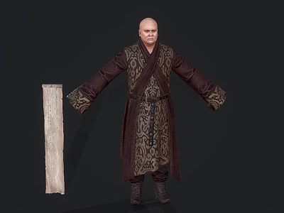 Game Movie Character With Bald Head Dark Patterned Robe And Outstretched Arms 3d model