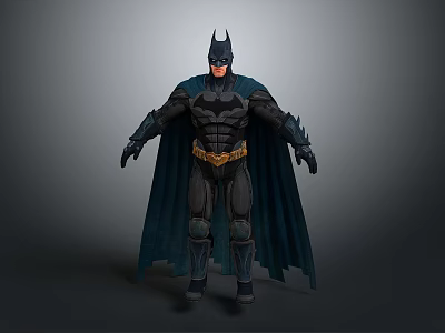 Detailed Batman Action Figure With Black Costume Blue Cape And Yellow Belt 3d model