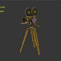 Vintage Old Fashioned Movie Projector Electronic Device With Orange Tripod Stand