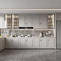 Modern Open Concept Kitchen Interior Design With White Cabinets And Marble Countertops 3d model