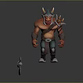 Muscular Horned Warrior Game and Movie Character with Axe Weapon 3D Model Figure
