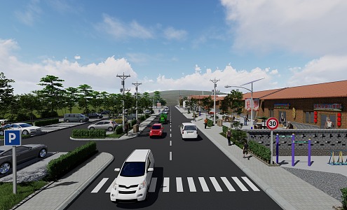 The effect of parking facilities along the street of traditional courtyard houses in rural areas of northern Shaanxi in Gansu Province 3d model