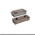Modern Two-Seater Sofas in Beige and Brown with Pillows and Blanket 3d model