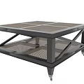Black Frame Coffee Table With Woven Texture Top Lower Shelf And Wheels 3d model