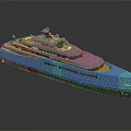 Luxury Modern Yacht With Blue And Gray Exterior Multiple Decks And Upper Structure