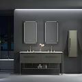 Modern Bathroom Vanity With Double Mirrors Double Sinks Storage And Potted Plant