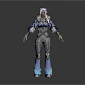 Sci Fi Character With Blue Gray Armor Helmet And Futuristic Tech Outfit Design