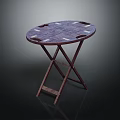 Portable Round Dark Wood Folding Table With Checkerboard Pattern And Foldable Legs 3d model