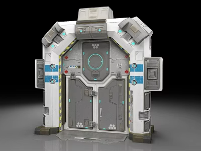 Futuristic Sci Fi Door With Metallic Structure Blue Lights And Control Panel 3d model