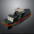 Colorful Small Water Boat With White Cabin Deck Railing And Red Green Blue Hull