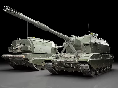 Two Green Military Tanks With Long Cannons And Tracked Chassis 3d model